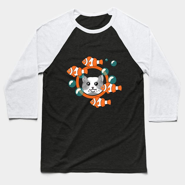 Cat n Fish Baseball T-Shirt by NessyArt